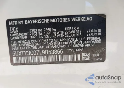 2020 BMW X3 Sdrive30I из США, поврежденный, VIN 5UXTY3C07L9B53866